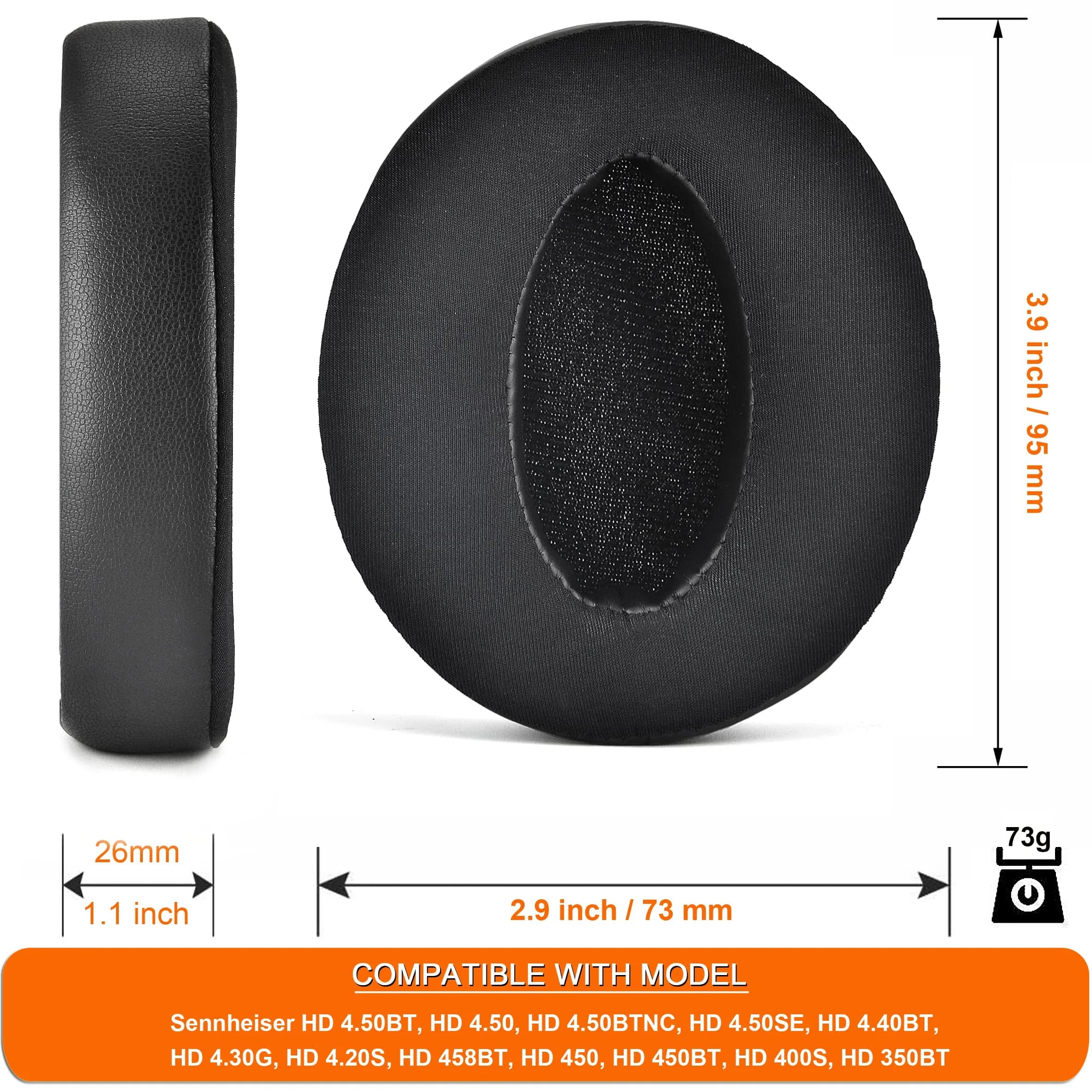 defean Replacement Earpads for Sennheiser HD 4.50BT, HD 4.40BT, HD 4.30G, HD 450BT, HD 350BT Headsets (Black, 2-Pack) - view 4