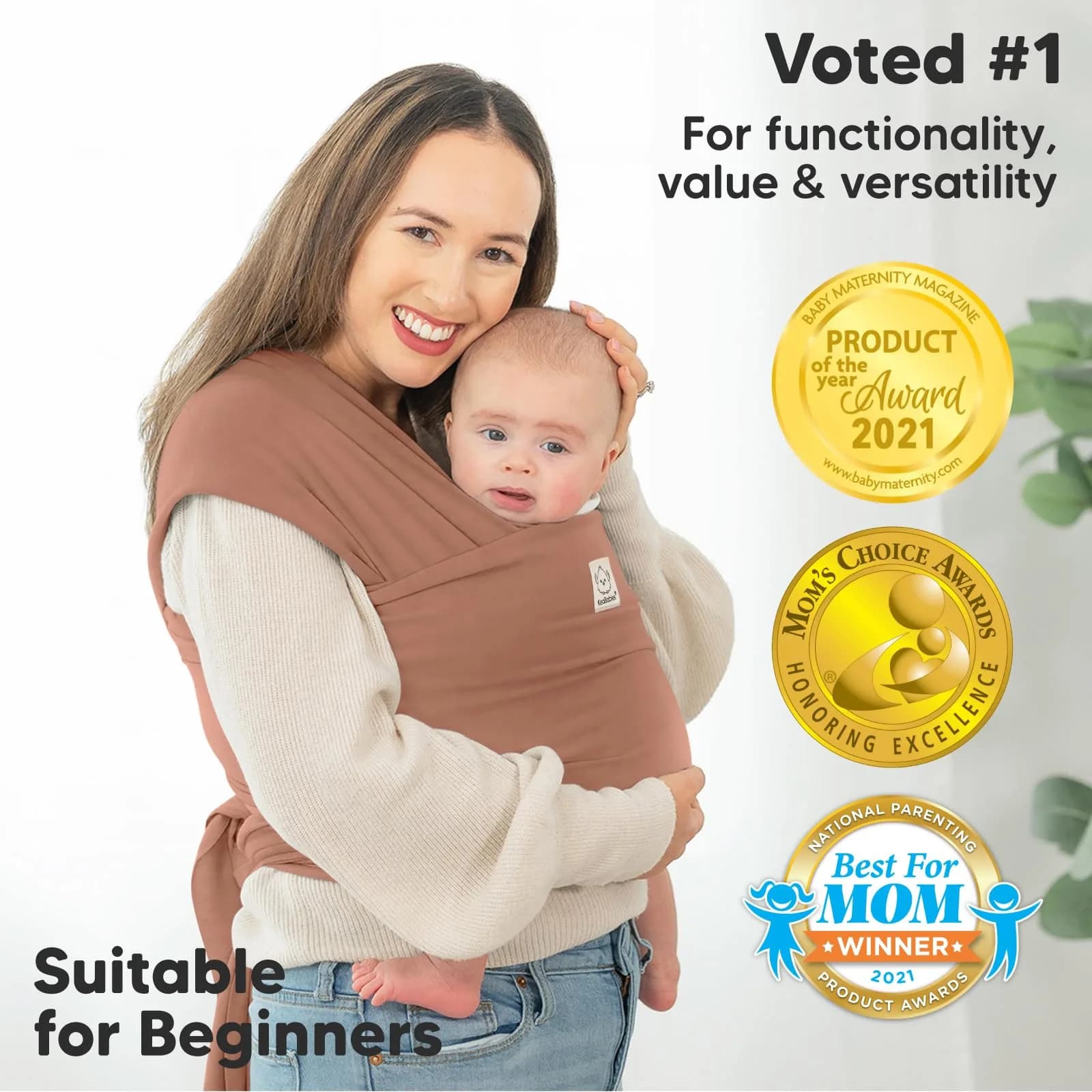 KeaBabies Original Baby Wrap Carrier - Terracotta | One Size, Ergonomic & Breathable - view 3
