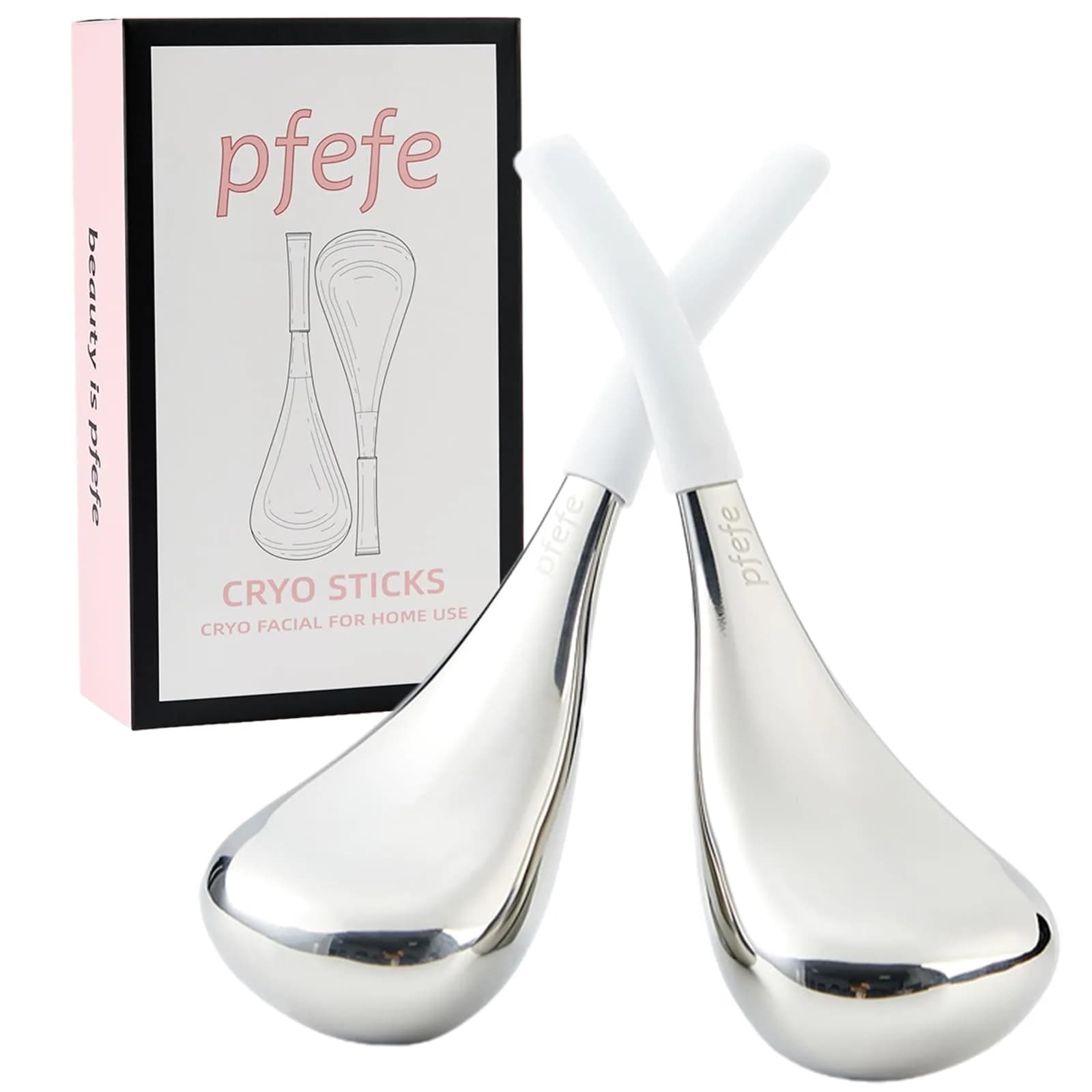 pfefe Ice Globes for Face Eyes, Cryo Sticks Facial Skin Care Tools with Storage Case, 2 Count (White) — White