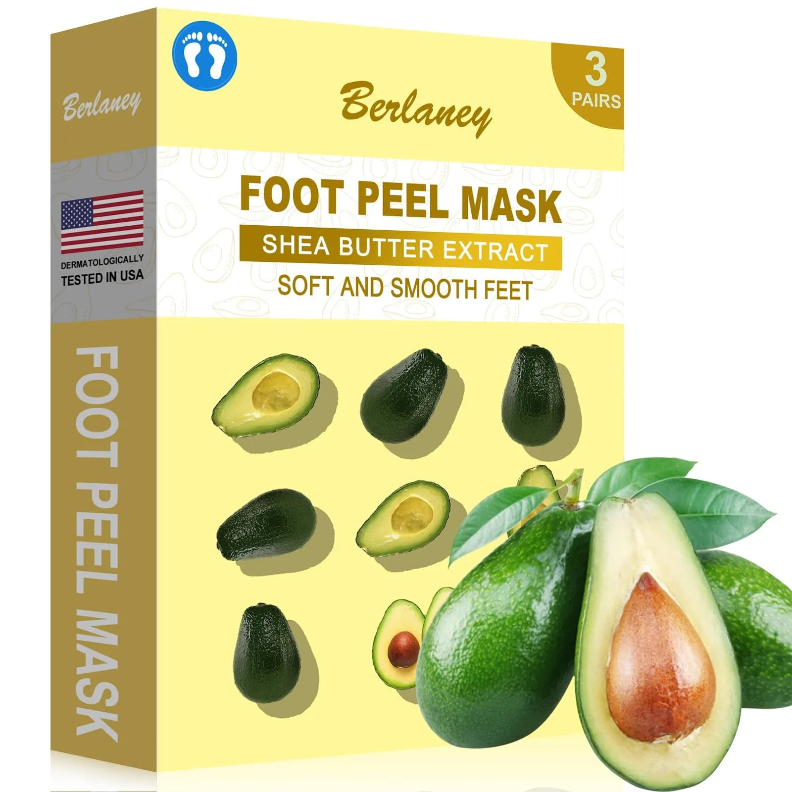 Berlaney Foot Peeling Mask for Dry Cracked Feet 3 Pairs | Exfoliating Peel with Shea Butter (60ml/2.03 Fl Oz) | Unisex