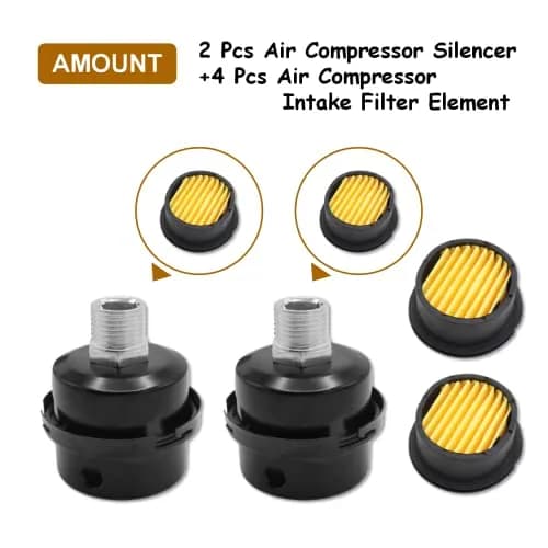 Joyangy 2-Pack 3/8" Straight Thread Air Compressor Intake Filter Silencer Muffler, 16mm Metal Filter Element thumbnail 3