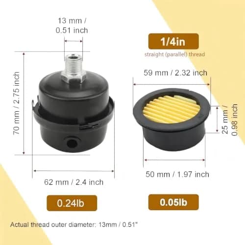 Joyangy 1/4" Metal Air Compressor Intake Filter Silencer Muffler | Noise Reduction & Dust Filtration thumbnail 2