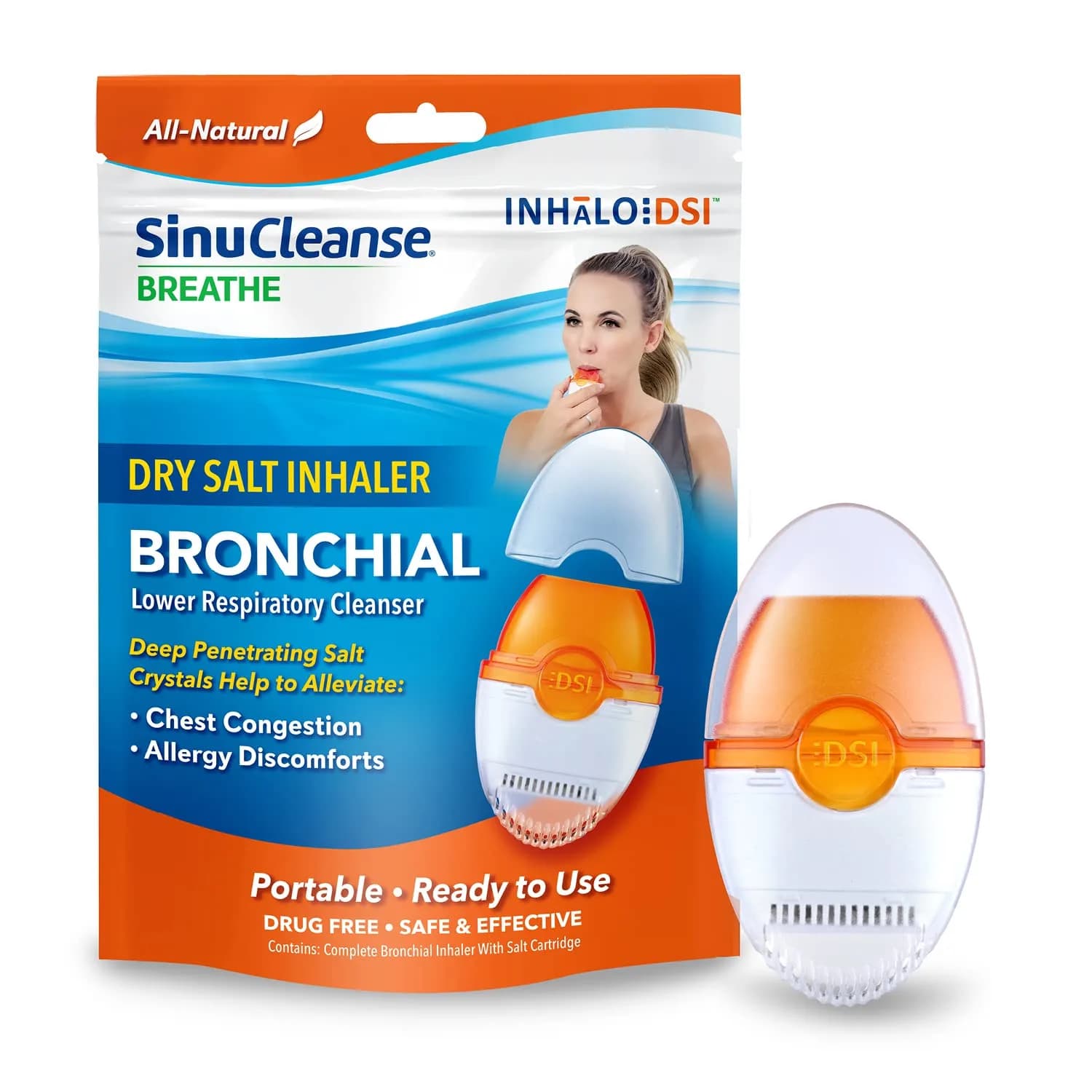 SinuCleanse Inhalo Bronchial Dry Salt Portable Respiratory Inhaler 1 Count | Natural Salt Crystals for Chest Congestion & Allergy Relief - main product image
