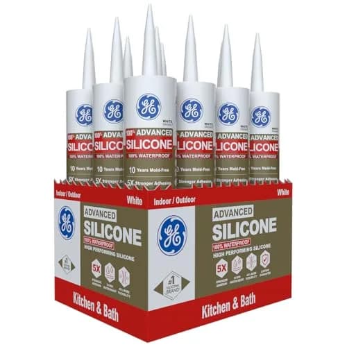 GE Advanced Silicone 2 Kitchen & Bathroom Caulk, White, 10 fl oz Cartridge, 12 Pack | Waterproof Sealant with 5X Stronger Adhesion thumbnail 1