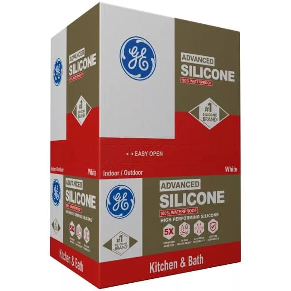 GE Advanced Silicone 2 Kitchen & Bathroom Caulk, White, 10 fl oz Cartridge, 12 Pack | Waterproof Sealant with 5X Stronger Adhesion - view 3