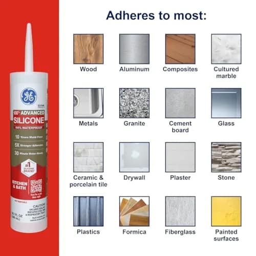 GE Advanced Silicone Caulk for Kitchen & Bathroom, Clear, 10 fl oz (296ml) Cartridge, 12 Pack | 5X Stronger Adhesion thumbnail 4
