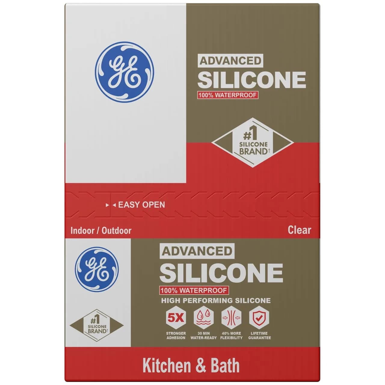 GE Advanced Silicone Caulk for Kitchen & Bathroom, Clear, 10 fl oz (296ml) Cartridge, 12 Pack | 5X Stronger Adhesion - view 2