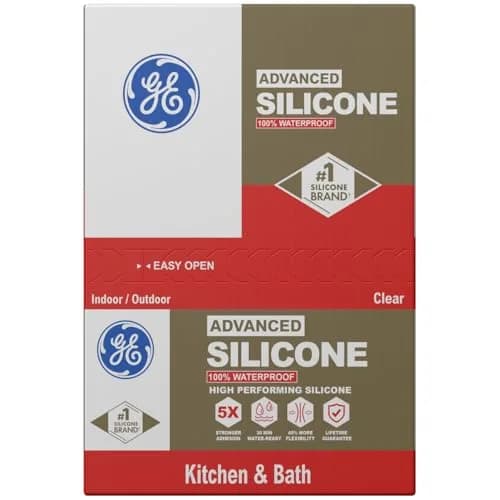 GE Advanced Silicone Caulk for Kitchen & Bathroom, Clear, 10 fl oz (296ml) Cartridge, 12 Pack | 5X Stronger Adhesion thumbnail 2