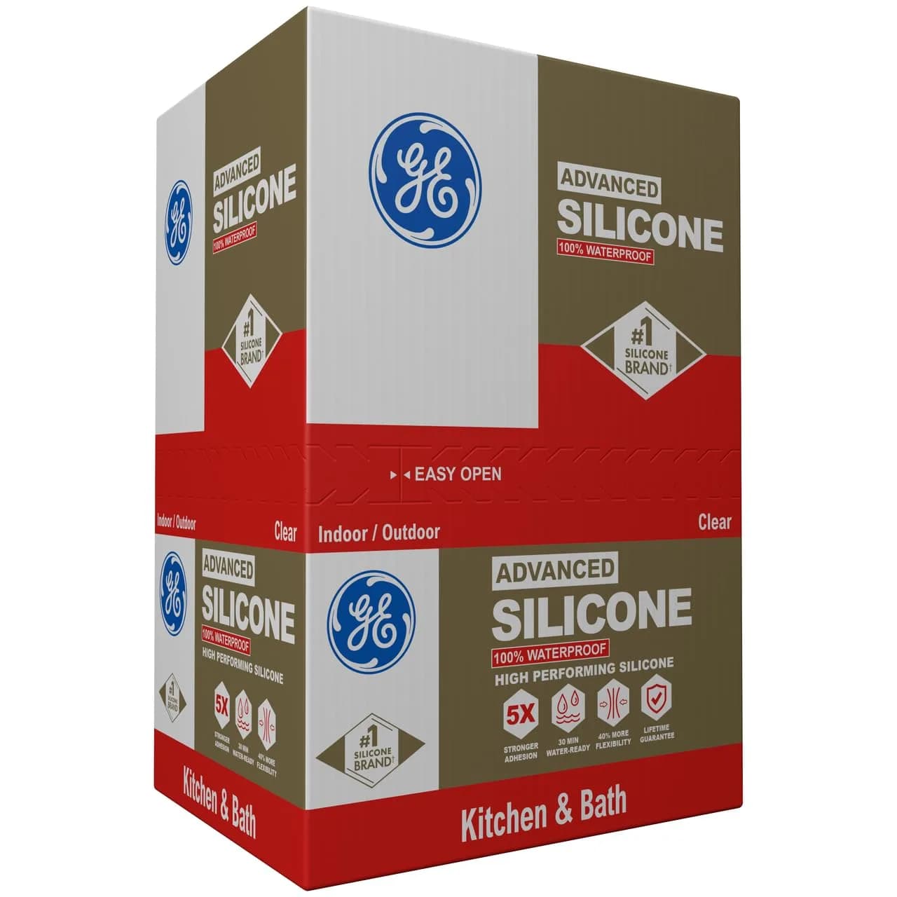 GE Advanced Silicone Caulk for Kitchen & Bathroom, Clear, 10 fl oz (296ml) Cartridge, 12 Pack | 5X Stronger Adhesion - view 3