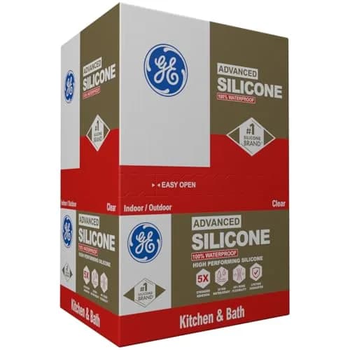 GE Advanced Silicone Caulk for Kitchen & Bathroom, Clear, 10 fl oz (296ml) Cartridge, 12 Pack | 5X Stronger Adhesion thumbnail 3