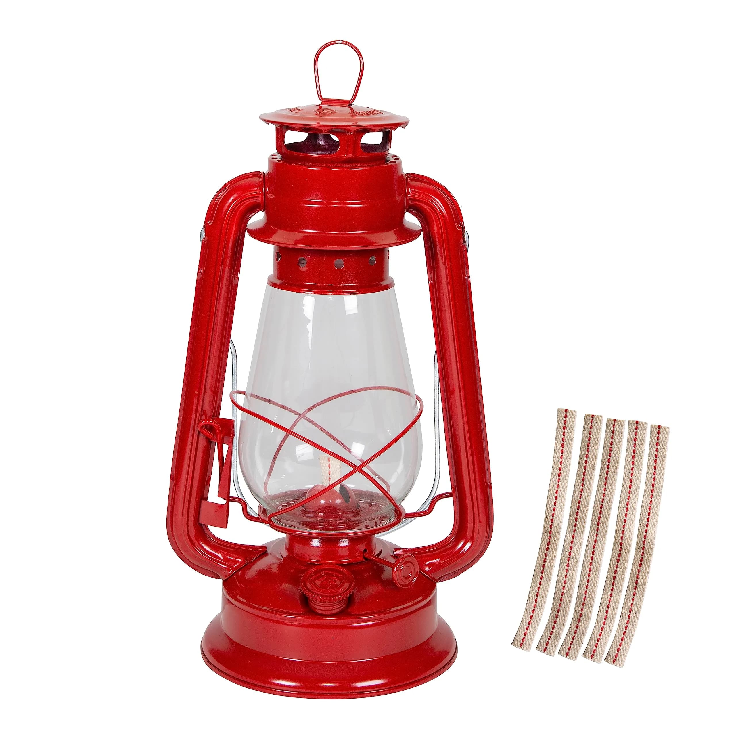 Stansport Fuel Lantern with 5 Replacement Wicks | Metal & Glass Construction for Camping & Outdoors — Red