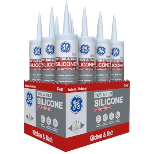 GE Silicone Tub & Tile Caulk for Kitchen & Bath, Clear, 10.1 fl oz | Waterproof & Flexible Sealant thumbnail 1