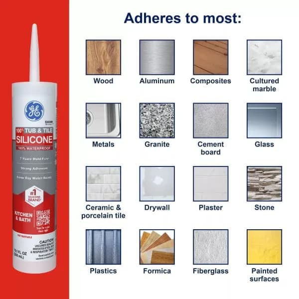 GE Silicone Tub & Tile Caulk for Kitchen & Bath, Clear, 10.1 fl oz | Waterproof & Flexible Sealant thumbnail 6