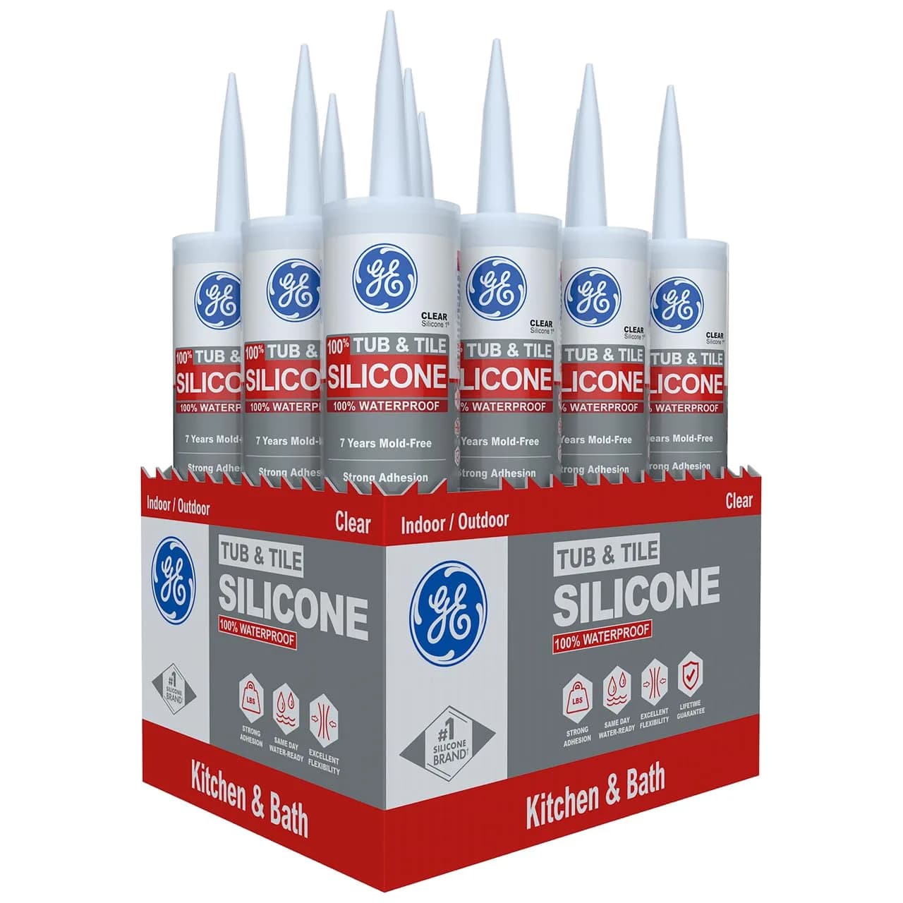 GE Silicone Tub & Tile Caulk for Kitchen & Bath, Clear, 10.1 fl oz | Waterproof & Flexible Sealant