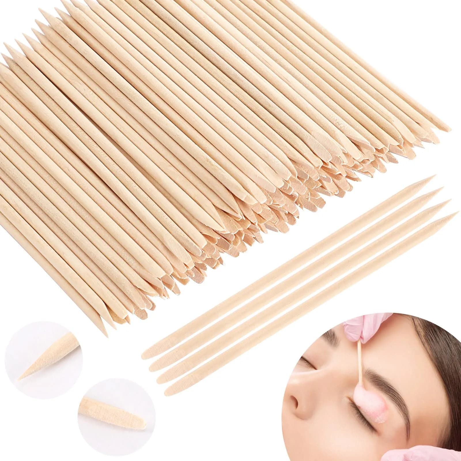 JANYUN Hair Removal Wax Sticks 200 Pcs | Double-Sided Pointed Flat Handle for Small Detailed Areas — Wood color