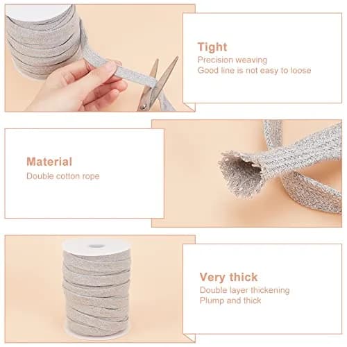 BENECREAT 27 Yards Light Grey Flat Cotton Cord 15mm | Durable Garment & DIY Drawstring thumbnail 4
