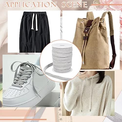 BENECREAT 27 Yards Light Grey Flat Cotton Cord 15mm | Durable Garment & DIY Drawstring thumbnail 6