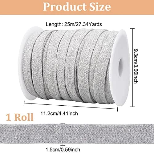BENECREAT 27 Yards Light Grey Flat Cotton Cord 15mm | Durable Garment & DIY Drawstring thumbnail 2