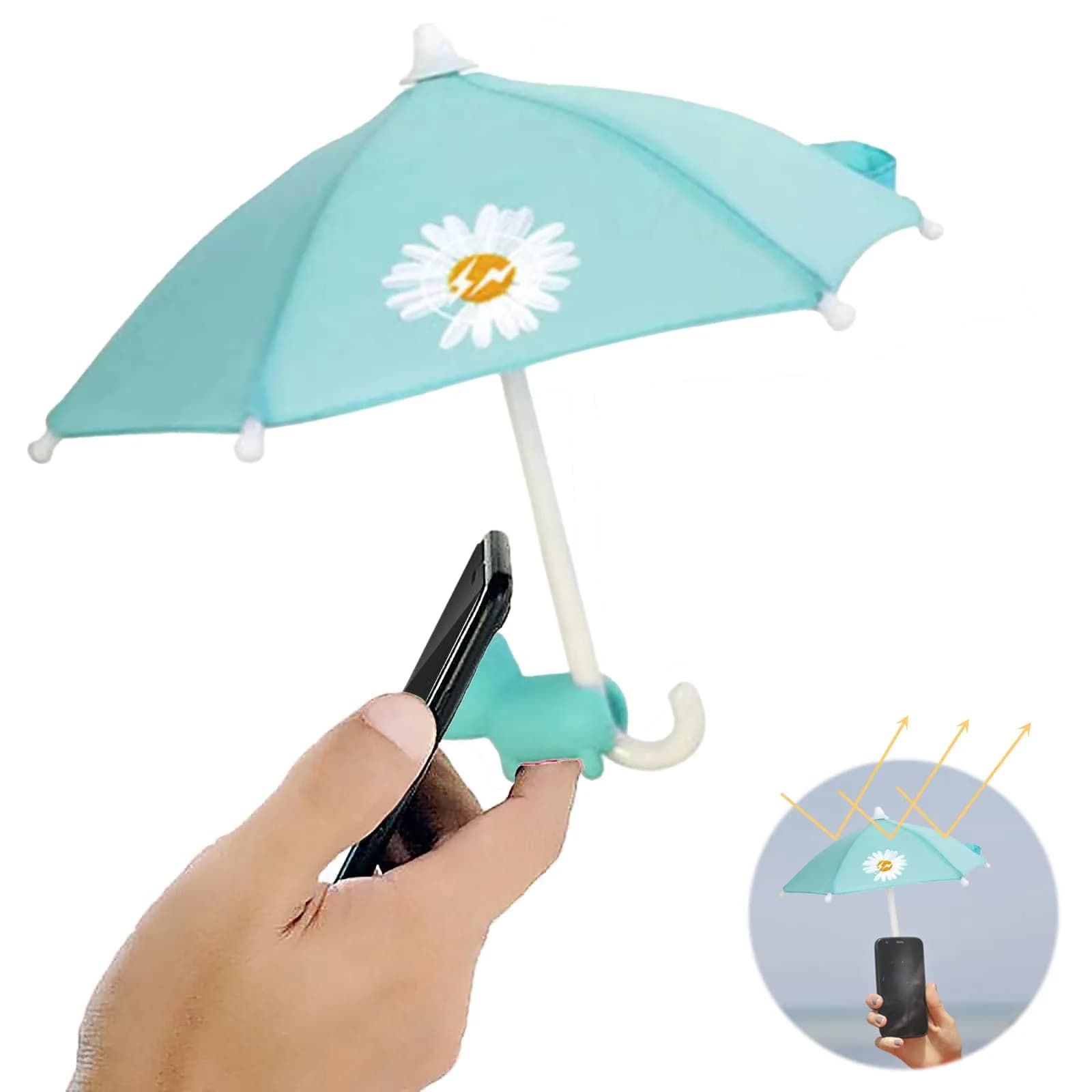 BEITESTAR Phone Umbrella for Sun | Cute Sun Shade & Phone Stand, 4-10” Smartphones, Silicone, Foldable — Blue Daisy