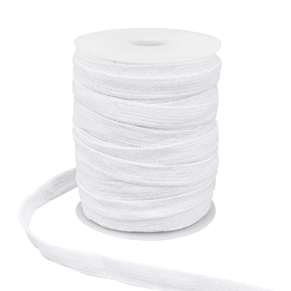 BENECREAT 27 Yards Light Grey Flat Cotton Cord 15mm | Durable Garment & DIY Drawstring — White-5/8 Inch Wide / 15mm