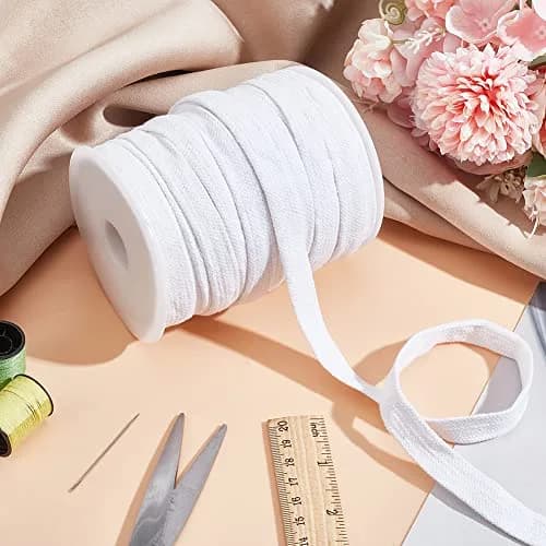 BENECREAT 27 Yards White Flat Cotton Cord | 5/8 inch Wide Hollow Drawstring for Garment & Crafts thumbnail 5