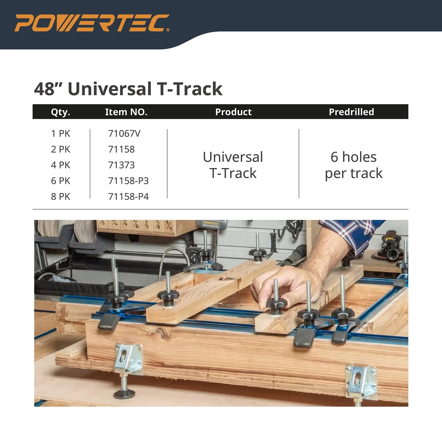 POWERTEC 71158-P3 Universal T-Track 48 Inch Double-Cut Profile 6 Pack | Aluminum Woodworking Jigs & Fixtures - view 8