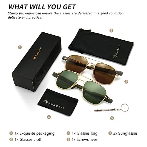 SUNGAIT Men's Military Style Polarized Pilot Aviator Sunglasses Bayonet Temples | HD UVA/UVB Protection (70-120 chars) thumbnail 6