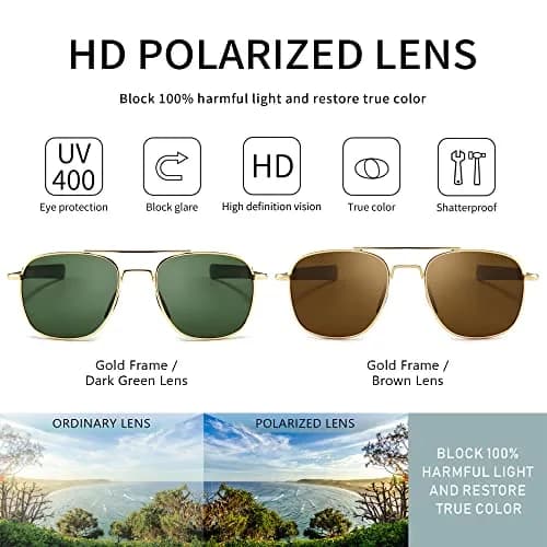 SUNGAIT Men's Military Style Polarized Pilot Aviator Sunglasses Bayonet Temples | HD UVA/UVB Protection (70-120 chars) thumbnail 2