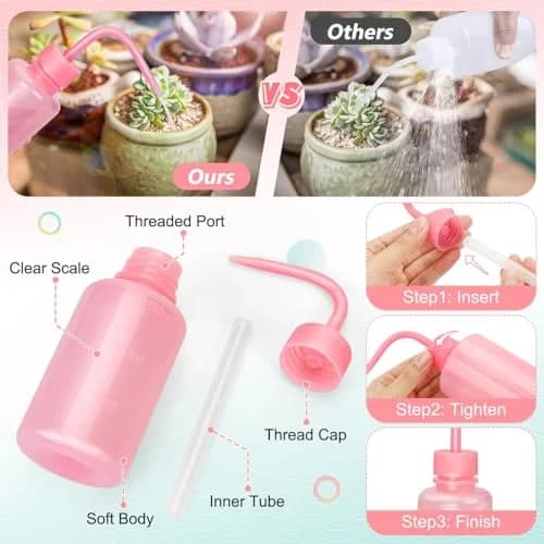 Valchoose Pink LDPE Squeeze Wash Bottle 150ml (5.1oz) | Bent Nozzle for Precision Watering & Lab Use thumbnail 2