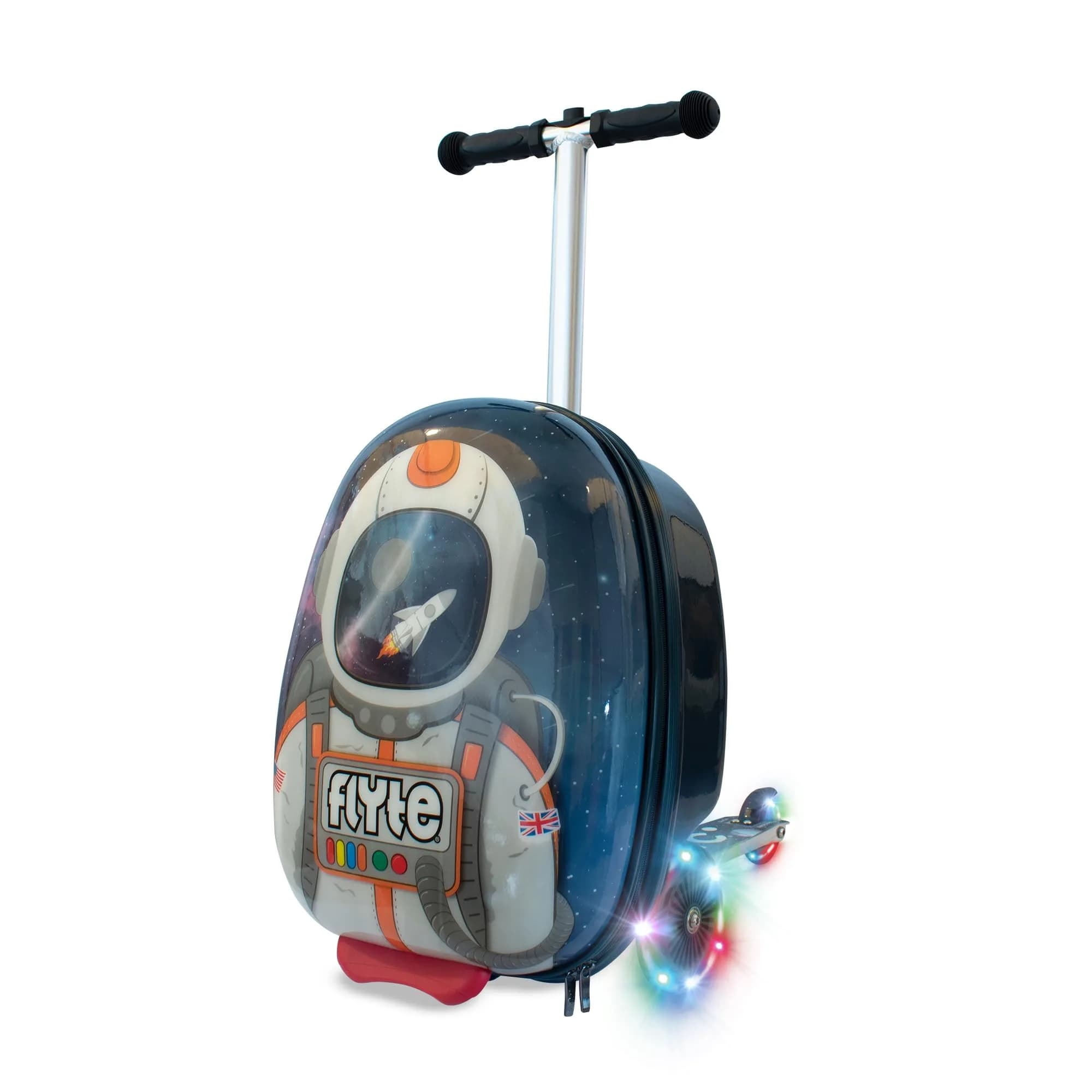 Flyte Scooter Suitcase Folding Kids Luggage 18" Sammie the Spaceman | 25 Litre Capacity with Ride On & Wheels