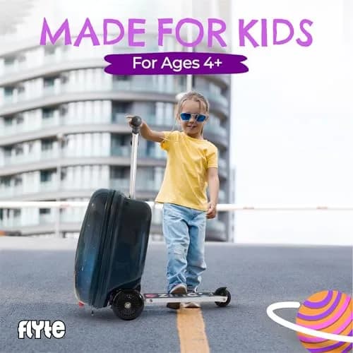 Flyte Scooter Suitcase Folding Kids Luggage 18" Sammie the Spaceman | 25 Litre Capacity with Ride On & Wheels thumbnail 4