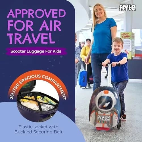 Flyte Scooter Suitcase Folding Kids Luggage 18" Sammie the Spaceman | 25 Litre Capacity with Ride On & Wheels thumbnail 5