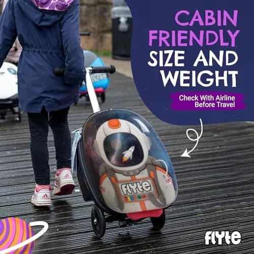 Flyte Scooter Suitcase Folding Kids Luggage 18" Sammie the Spaceman | 25 Litre Capacity with Ride On & Wheels thumbnail 7