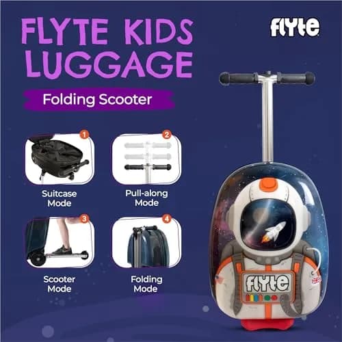 Flyte Scooter Suitcase Folding Kids Luggage 18" Sammie the Spaceman | 25 Litre Capacity with Ride On & Wheels thumbnail 2