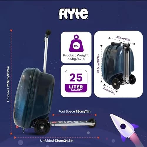 Flyte Scooter Suitcase Folding Kids Luggage 18" Sammie the Spaceman | 25 Litre Capacity with Ride On & Wheels thumbnail 3