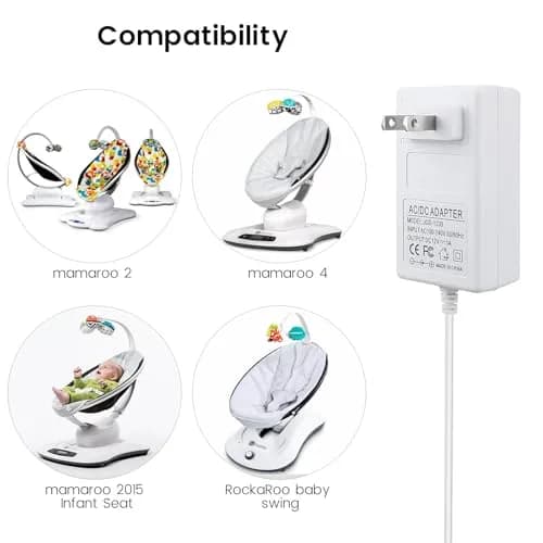 YEAOI 10ft Power Cord for 4moms mamaRoo 4 | 12V 3A Baby Swing Charger, White thumbnail 2