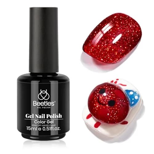Beetles Glitter Red Gel Nail Polish Wine Red Shimmer 15ml (0.5 Fl Oz) | 10-Free Formula thumbnail 1