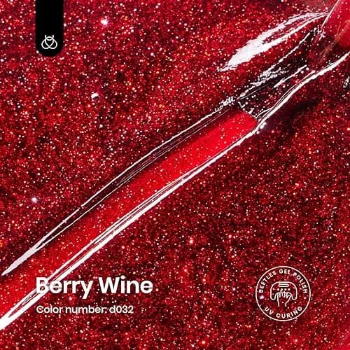 Beetles Glitter Red Gel Nail Polish Wine Red Shimmer 15ml (0.5 Fl Oz) | 10-Free Formula thumbnail 2