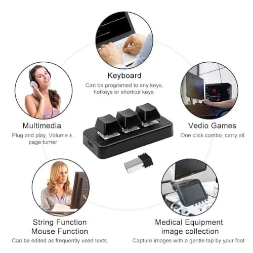 PCsensor MK321G-BL 3-Key Mini Keypad 2.4G Wireless Mechanical Keyboard with RGB LED | Programmable Hot Key thumbnail 4