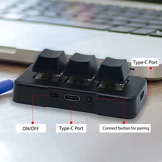 PCsensor MK321G-BL 3-Key Mini Keypad 2.4G Wireless Mechanical Keyboard with RGB LED | Programmable Hot Key - view 3