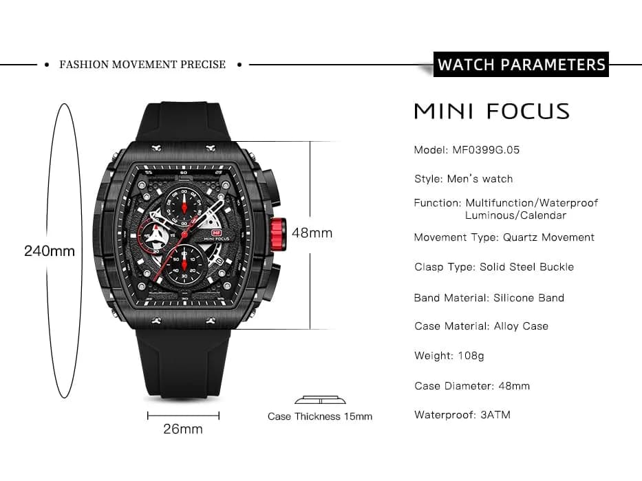MF MINI FOCUS Men's Chronograph Watch 42mm (1.65 inches) | Water Resistant Luminous Quartz Wristwatch - view 5