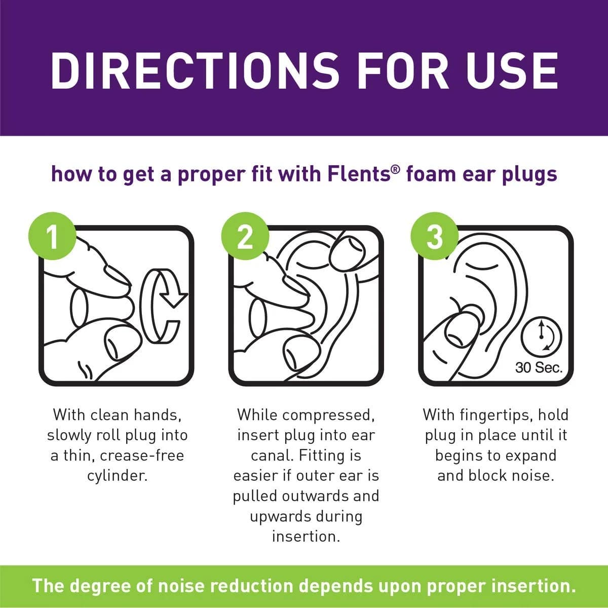 Flents Protechs Foam Ear Plugs NRR 33 Purple 20 Pair (10 Pair Pack x 2) | High-Noise Reduction for Sleep & Travel - view 4