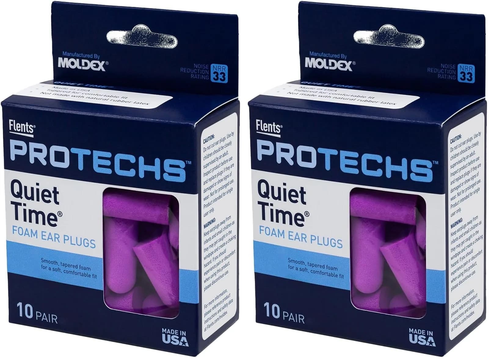 Flents Protechs Foam Ear Plugs NRR 33 Purple 20 Pair (10 Pair Pack x 2) | High-Noise Reduction for Sleep & Travel