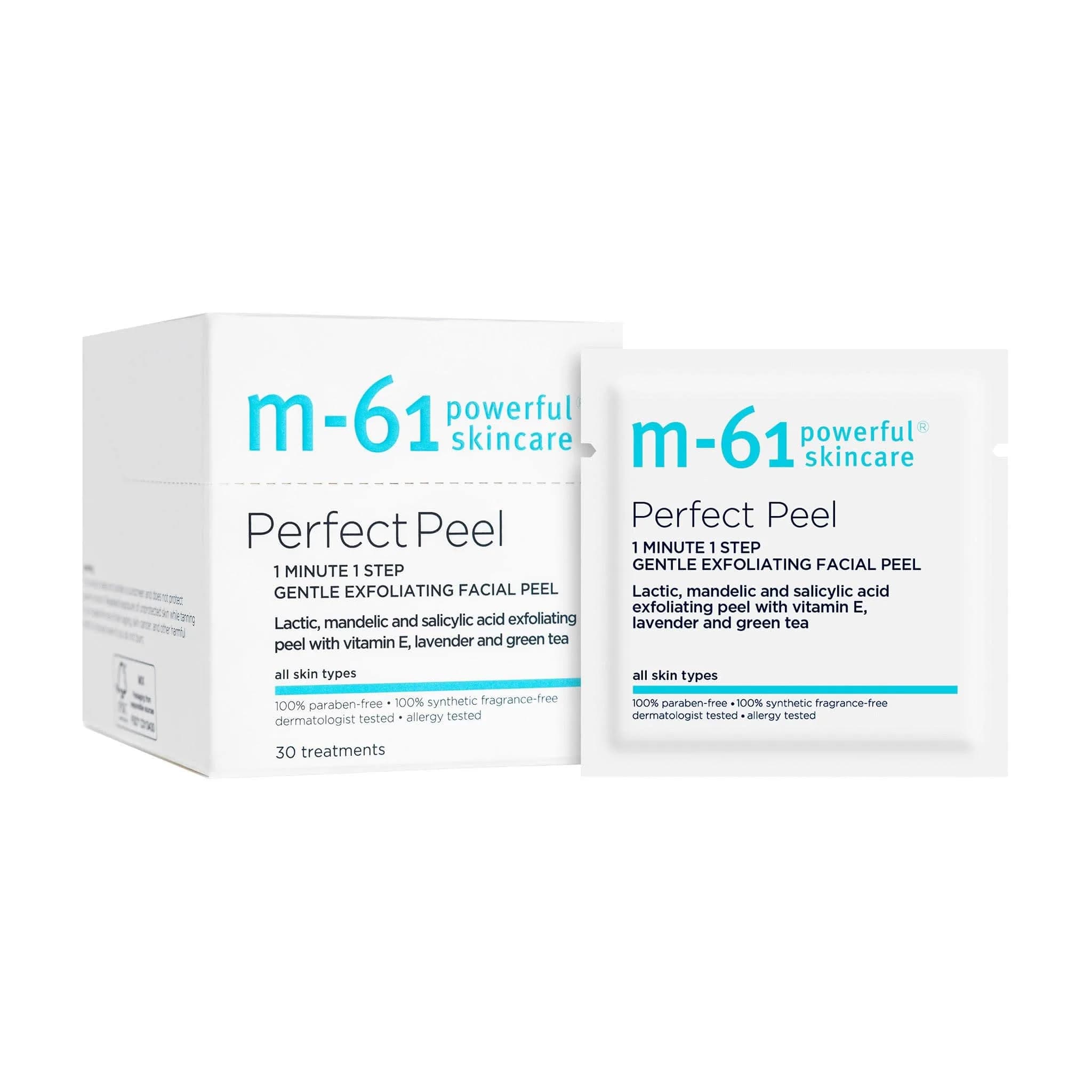 m-61 Perfect Peel Gentle Exfoliating Facial Peel, 30 Treatments | Light Daily Skin Resurfacing & Clarifying — Wipe
