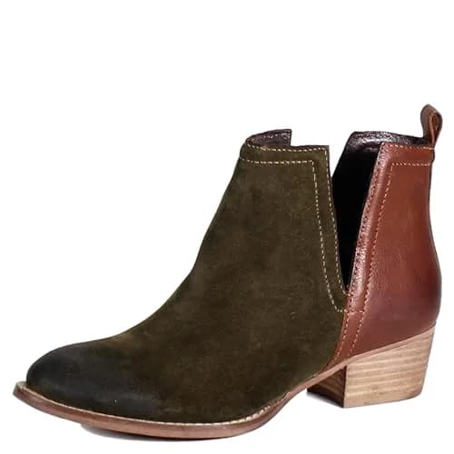 Diba True Stop By Pull On Round Toe Casual Boots Ankle Low Heel 8 US | Green, 1.5-inch Heel, Suede & Leather thumbnail 1