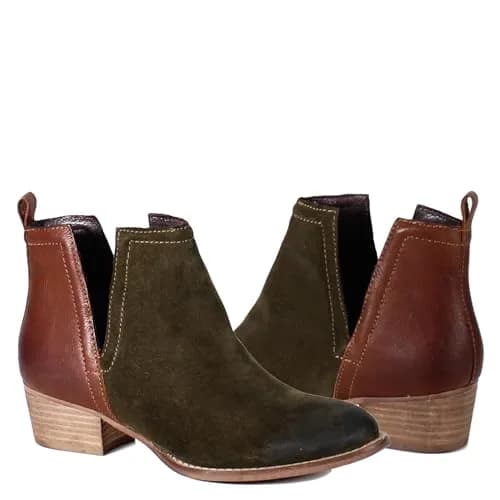 Diba True Stop By Pull On Round Toe Casual Boots Ankle Low Heel 8 US | Green, 1.5-inch Heel, Suede & Leather thumbnail 3