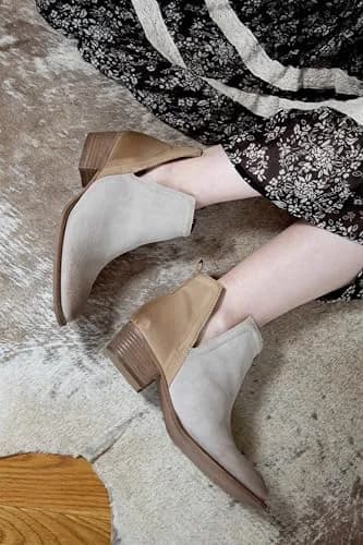 Diba True Stop By Pull On Round Toe Casual Boots Ankle Low Heel 11 M | Beige Leather & Suede thumbnail 2