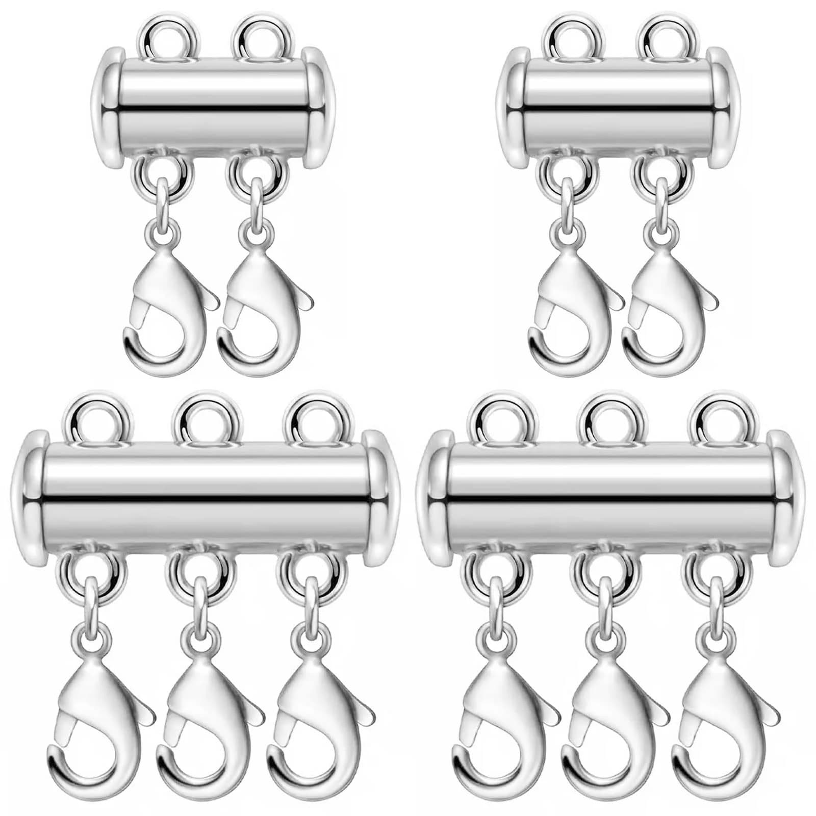 OHINGLT Magnetic Necklace Layering Clasps - 4 Piece Set (2x 15mm, 2x 20mm) - Gold & Silver Plated Brass — 4PCS Silver