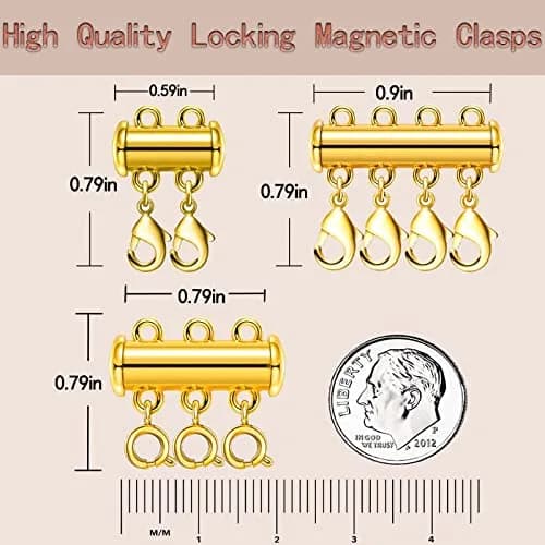 OHINGLT Magnetic Necklace Layering Clasps - 4 Piece Set (2x 15mm, 2x 20mm) - Gold & Silver Plated Brass thumbnail 2