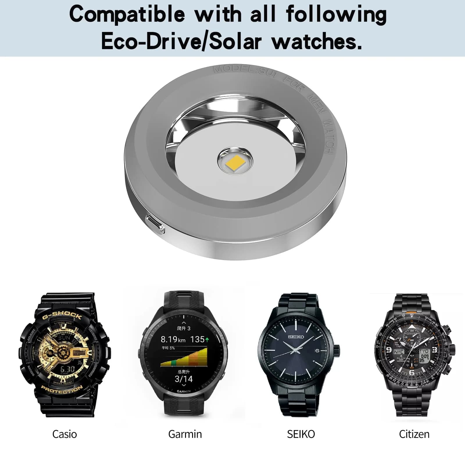 ROUNKIN Solar Watch Charging Stand for Casio/Citizen/Seiko/Garmin Solar Watches, 10.6cm (3.93") | Fast Heat Dissipation Metal Base - view 6
